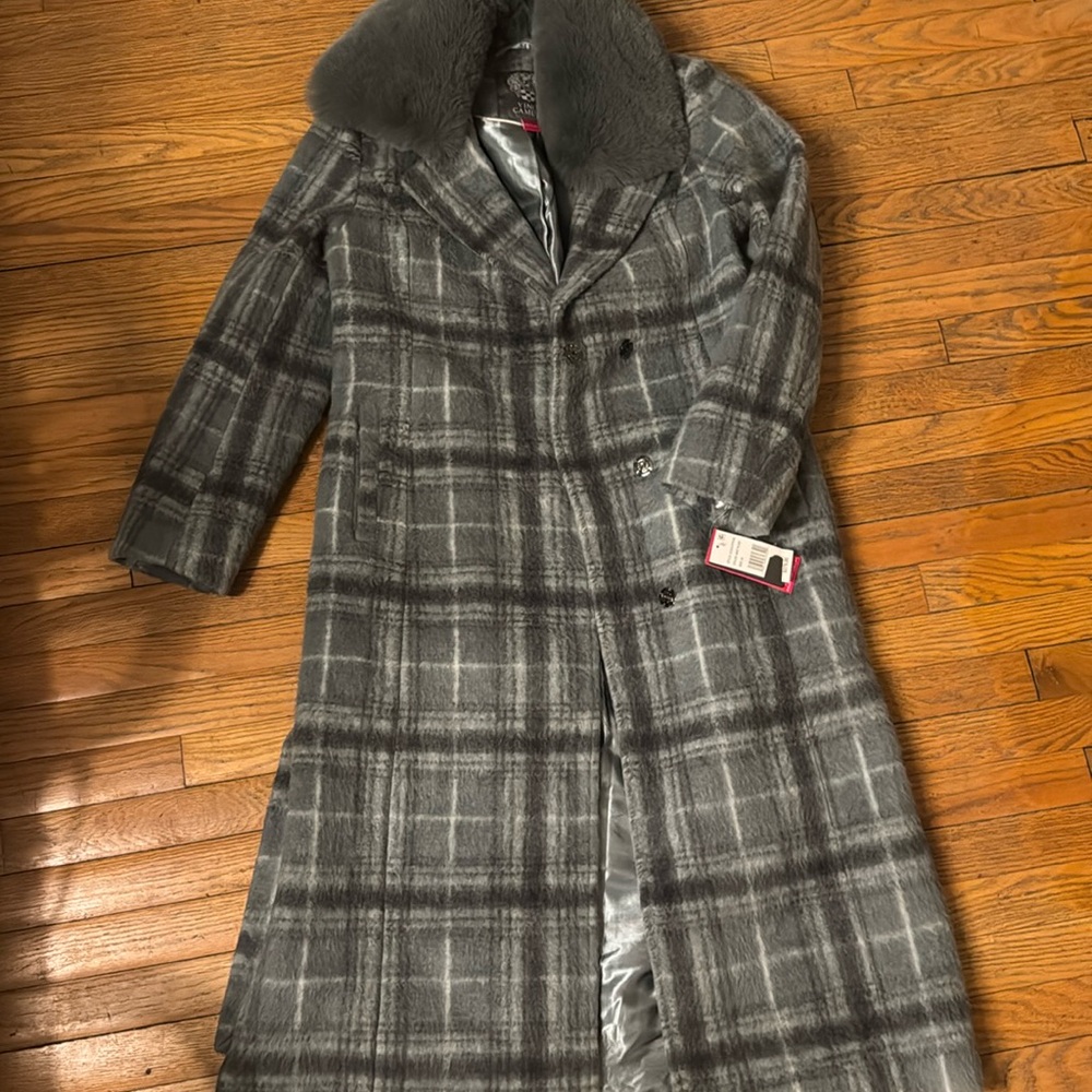 NWT - Vince Camuto  Coat blue/graySize M Women's with Faux Fur detachable Collar